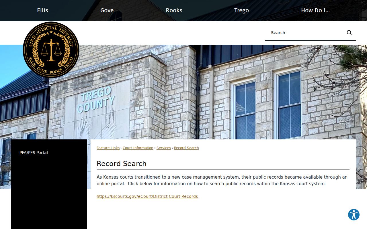 23rd Judicial District record search route for Gove County court dockets