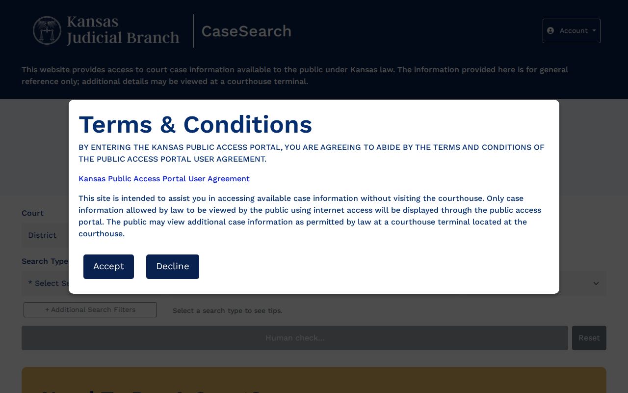 Kansas CaseSearch interface used for Gove County court docket searches